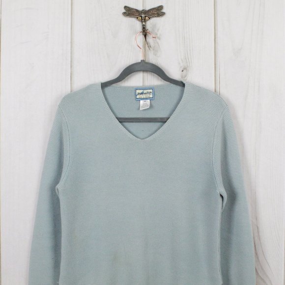 Pendleton Originals Blue Cotton Long Sleeve Rib Knit V-Neck Pullover Sweater M - Picture 2 of 9